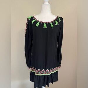 Beach Cover Up With Green Tassels